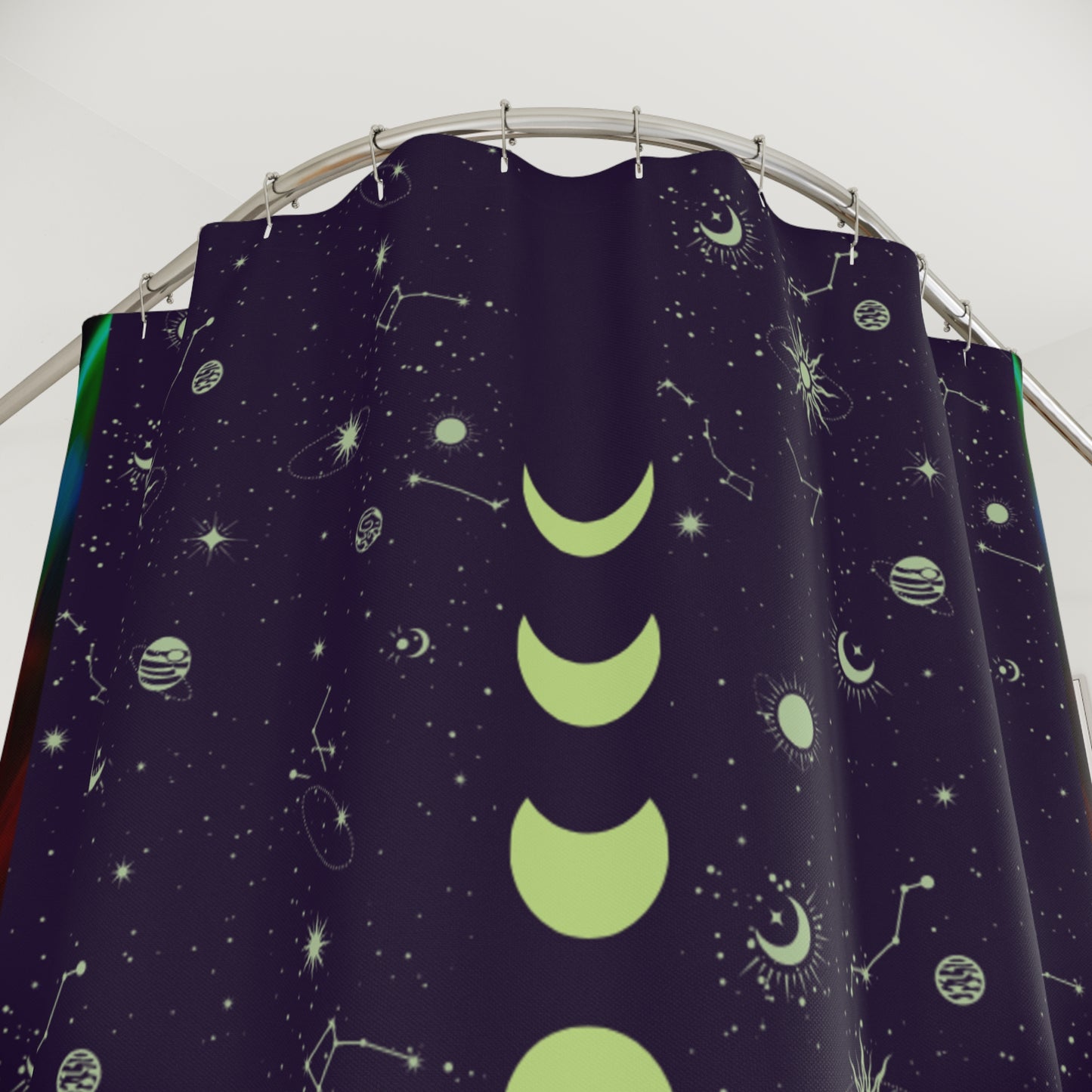 Dark Rainbow Shower Curtain, Moon Phases Bathroom Decor, Star Signs Shower Curtain, Astrology-Inspired Bathroom Accessories, Bridal Shower Gift.