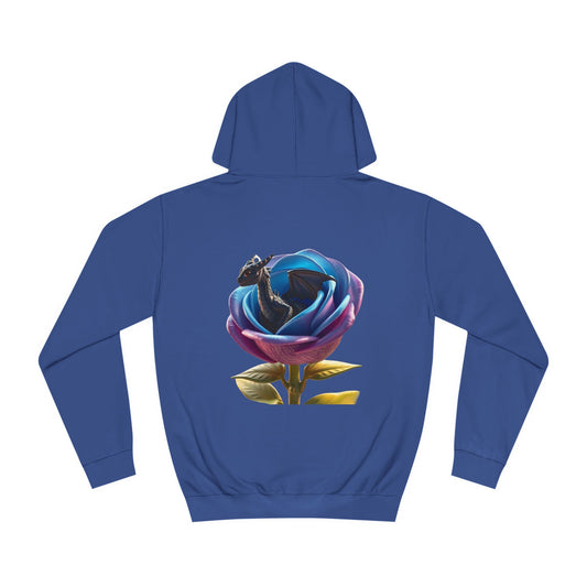 Baby Dragon Hoodie, Colorful Rose and Dragon Hooded, Sweatshirt Fantasy Graphic Hoodie, Vibrant Rose and Dragon Design Hoodie.