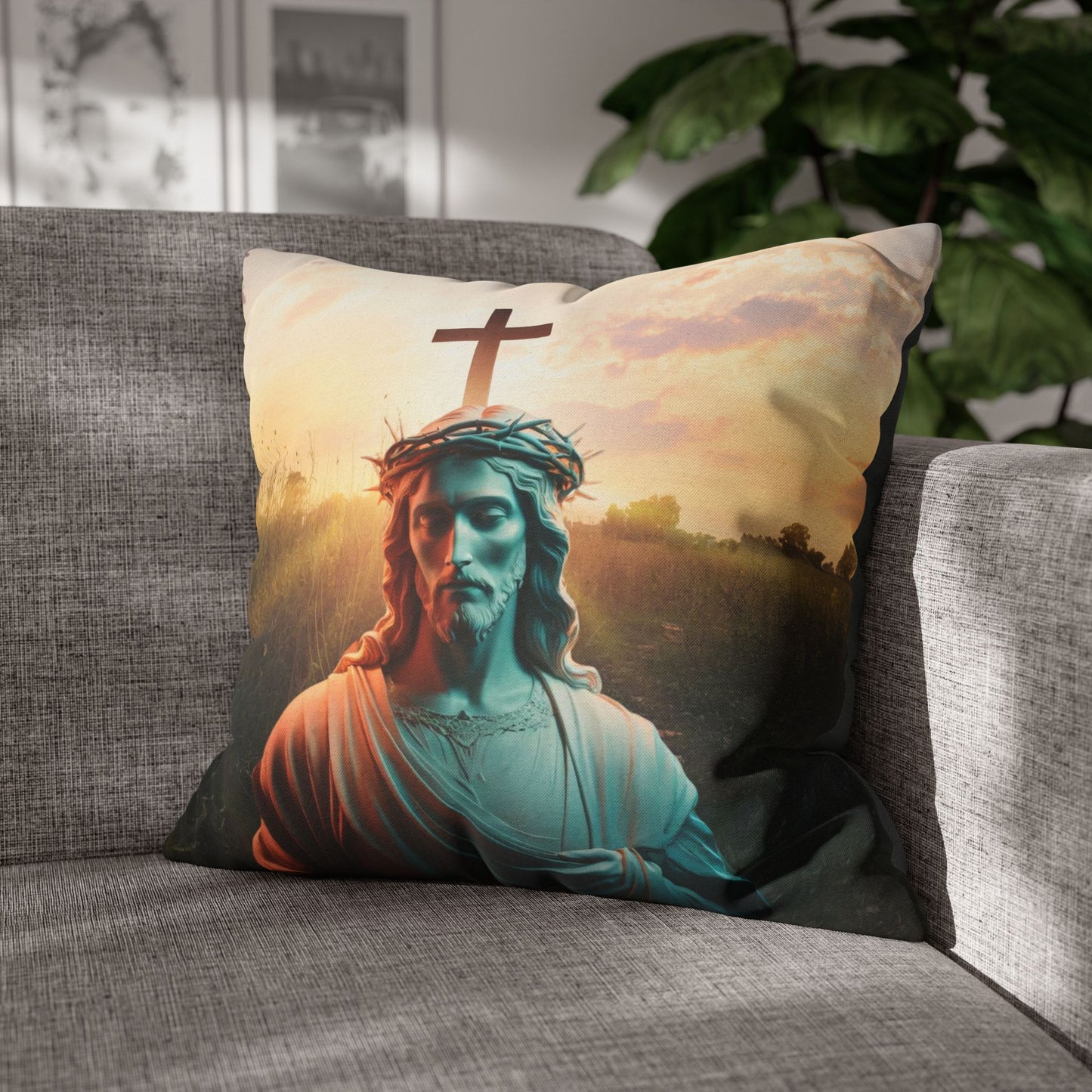 Jesus Square Pillow, Christian Home Decor, Faith-Inspired Pillow, Religious Decor Pillow, Holy Birthday Gift, Jesus Holy Gift, Christmas Gift, Square Pillowcase