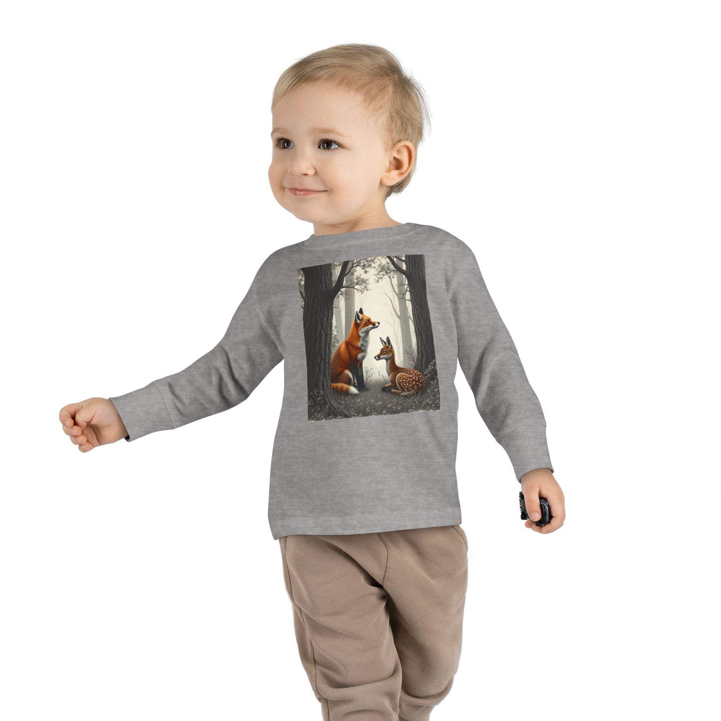 Fox and Baby Deer and Fox Long-Sleeved, Shirt Woodland Animal Shirt for Kids Unisex, Kids Nature-Themed Shirt, Forest Animal Clothing for Kids, Boys and Girls Long Sleeve Top, Toddler Long Sleeve,