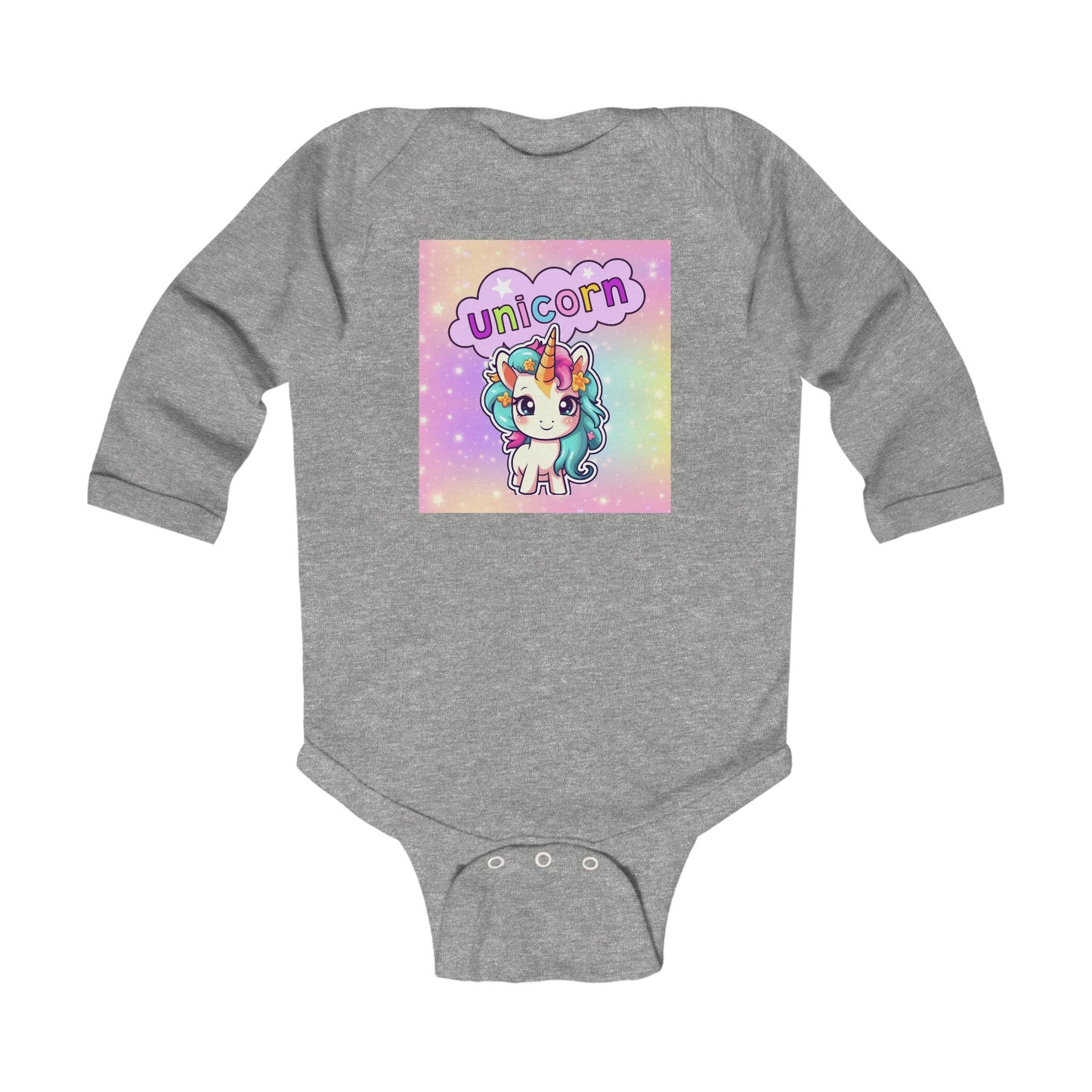 Infant Unicorn Bodysuit Baby, Unicorn Rainbow Onesie, Long Sleeve Baby Graphic Bodysuit, Adorable Unicorn Baby Clothing, Magical Baby Long Sleeve Romper.