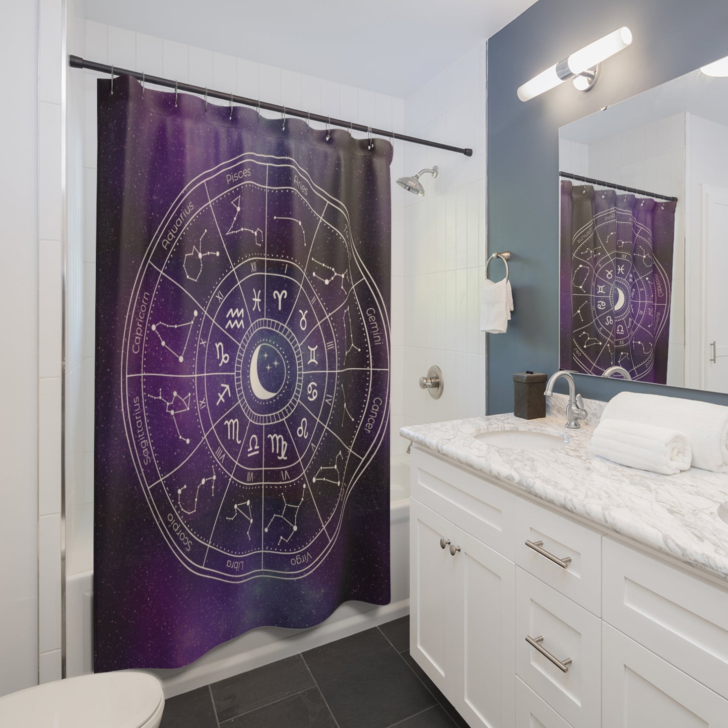 Star Signs Shower Curtain, Astrology Birth Chart Bathroom Decor, Zodiac Symbols Shower Curtain, Celestial Bathroom, Accessories Horoscope Shower.