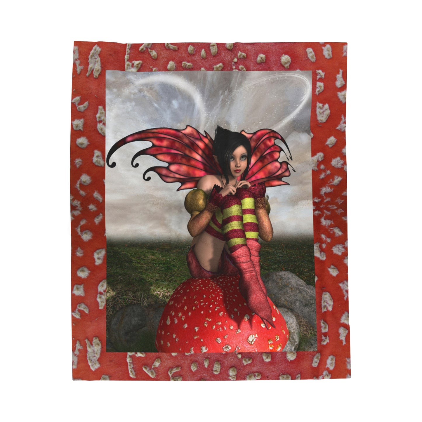 Fairy Velveteen Blanket, Red Mushroom Plush Throw, Whimsical Fairy Tale Blanket, Fantasy-Inspired Home Decor, Cozy and Soft Fairy Blanket.