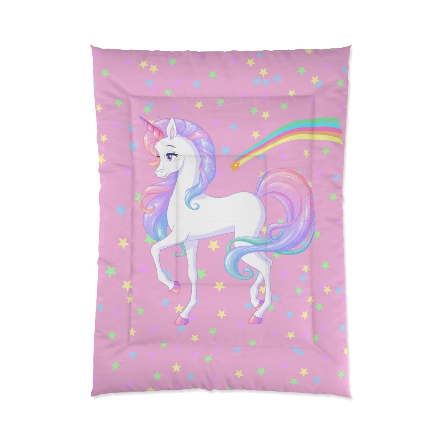 Pink Unicorn Comforter for Girls, Twin and Full Unicorn Bedding, Rainbow and Stars Comforter, Whimsical Pink Bedroom Decor.