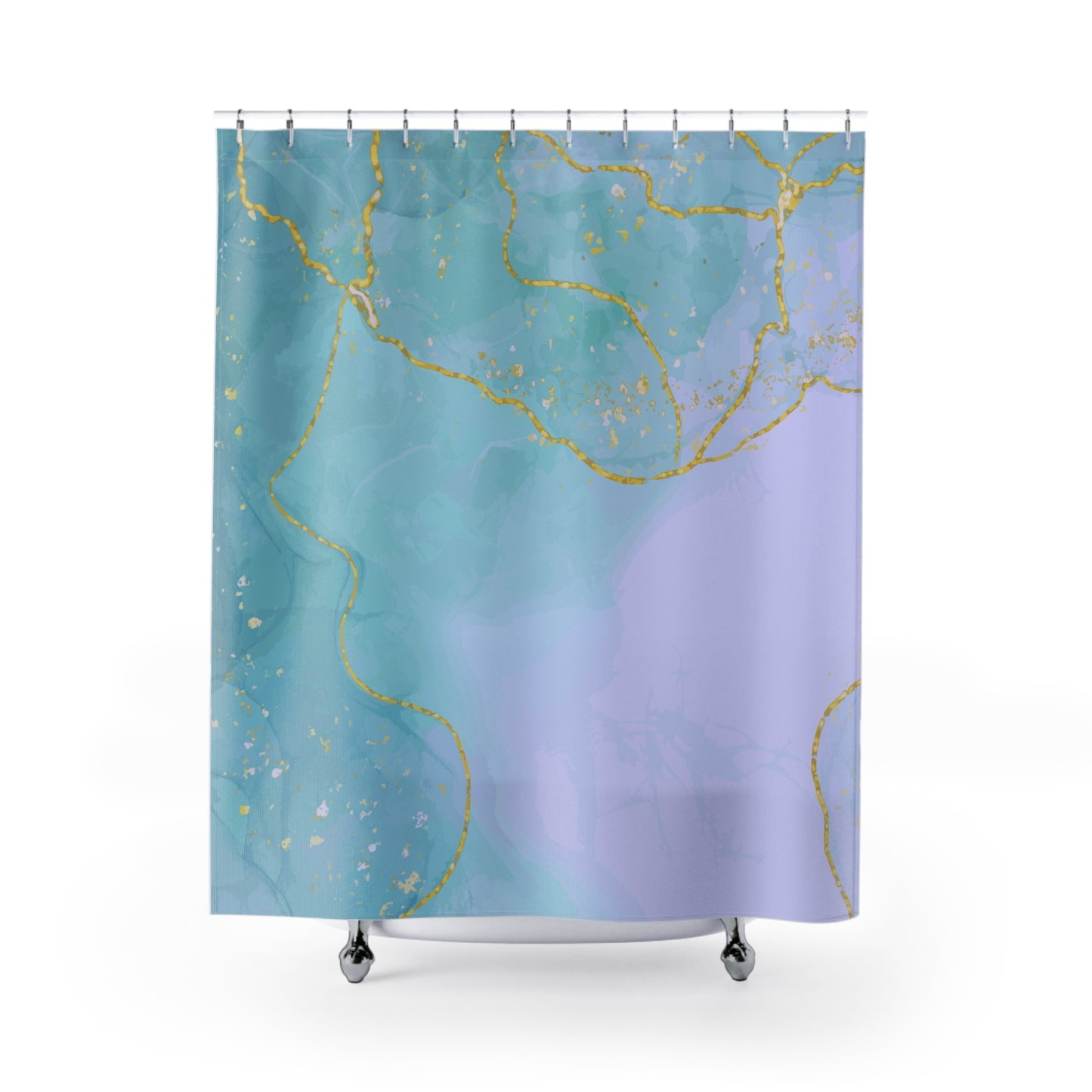 Turquoise&Pink Gold Marble Shower Curtain, Glamorous Bathroom Decor Curtain, Elegant Marble Design Bath Curtain, Vibrant Bathroom Accessor,y Modern Turquoise and Pink Curtain.