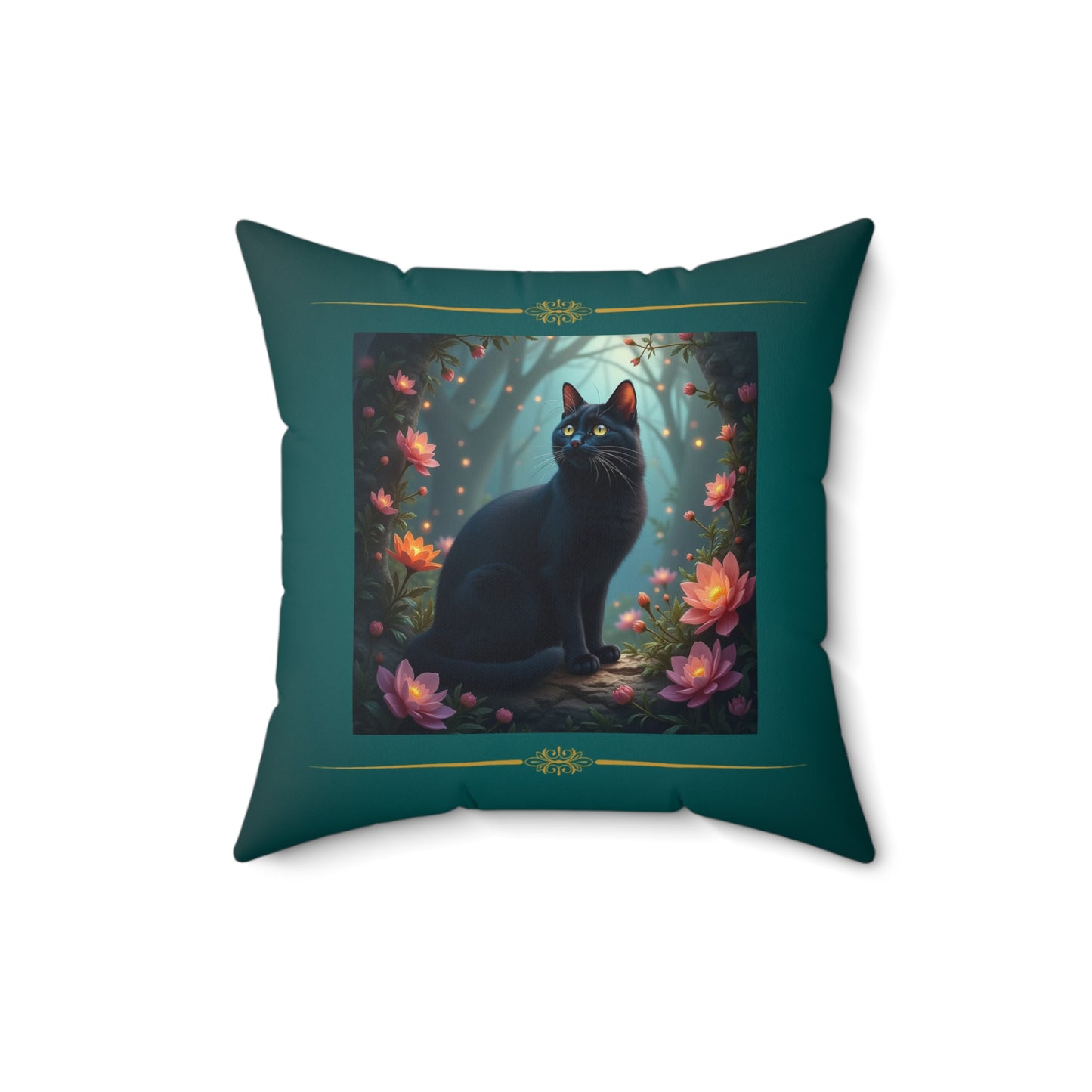 #BlackCatSqaurePillow  #CatAndFlowers #FloralCatDesign #GreenSquare Decor Pillows Square Pillow# Floral Home Decor #BlackCatVibes #NatureAndCats #PetLover Gift