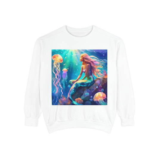 Mermaid Sweatshirt, Ocean Mermaid Sweatshirt, Mermaid Lovers Gift, Jelly fish and Mermaid sweatshirt, Colorful Mermaid Sweatshirt, Unisex Garment-Dyed Sweatshirt.