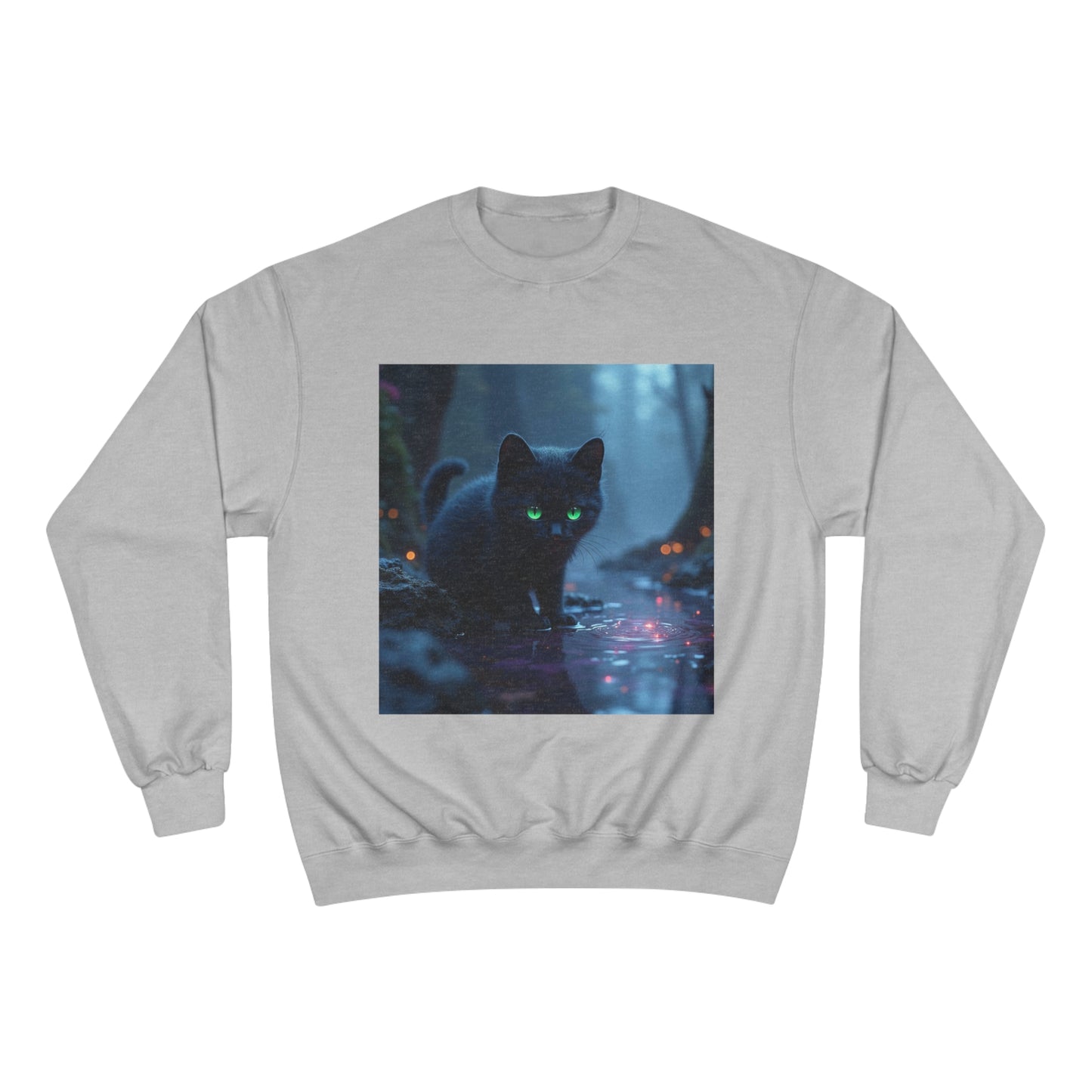 #BlackCatSweatshirt, #CatApparel, #BlackCatMagic, #CatFashion, #MysticalKitty, #FelineFashion, #BlackCatDesign, #WitchyVibes, #CatLoverStyle, #EnchantedCat, Champion Sweatshirt