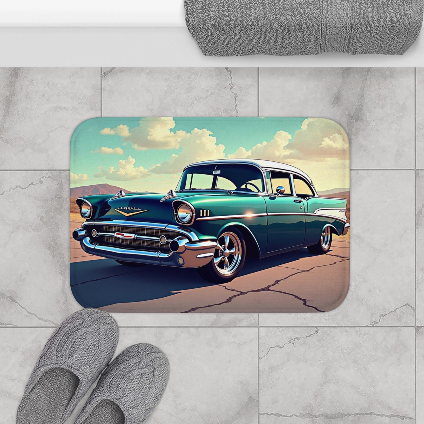 57 Chevy Bathmat, Chevy old car Bathmat, Gift for car lovers, Housewarming gift for Men Christmas Gift 57 Chevy Bath Rug, Old 57Chevy Shower Decor., Bath Mat