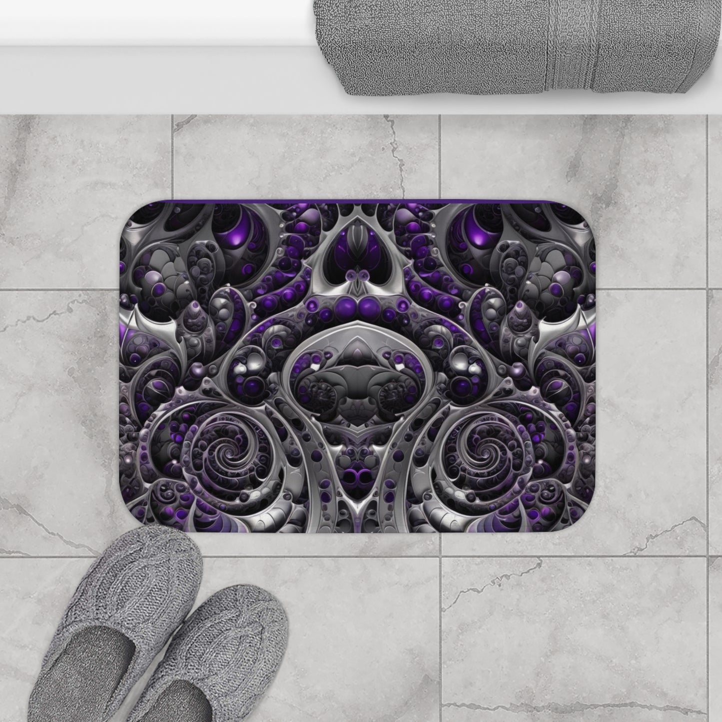 Purple and Silver Bathmat, Elegant Bathroom Mat ,Modern Purple Bathmat, Chic Silver and Purple Bathroom Decor, Housewarming gift.