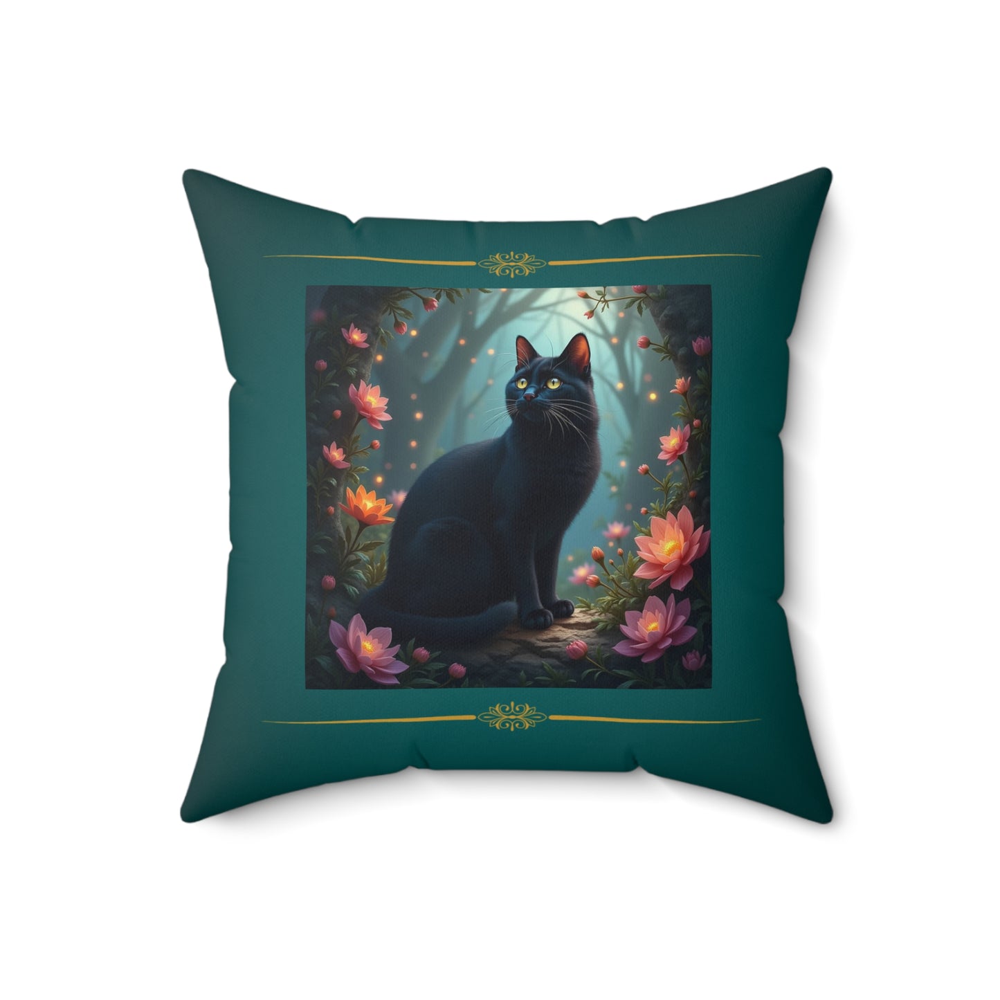 #BlackCatSqaurePillow  #CatAndFlowers #FloralCatDesign #GreenSquare Decor Pillows Square Pillow# Floral Home Decor #BlackCatVibes #NatureAndCats #PetLover Gift