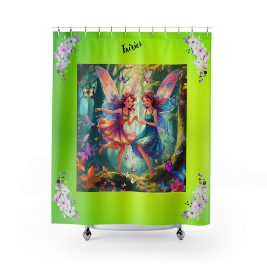 Child Fairies Shower Curtain, Fairy-Themed Bathroom Decor, Lime Green Shower Curtain, Kids Fairy Bathroom Accessories, Magical Shower Curtain