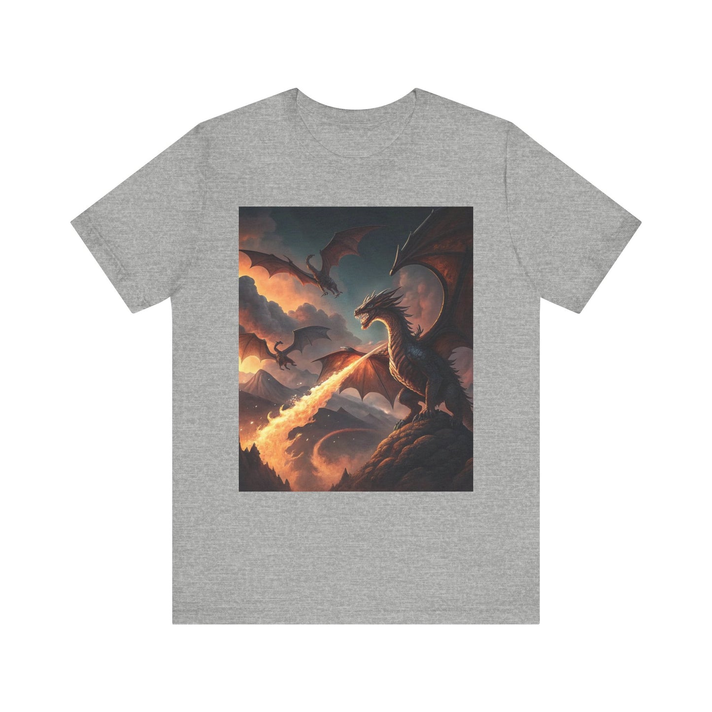 Dragon Graphic T-Shirt, Fire-Breathing Dragon Tee, Fantasy Dragon Shirt Smoky Background, Dragon T-Shirt, Mythical Creature Apparel.