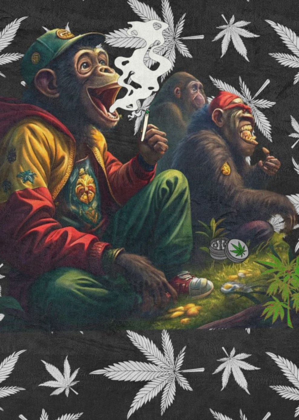 Funny Monkeys Smoking Weed Blanket, Whimsical Grass Scene Throw Blanket, Soft Polyester Stoner Blanket, Cannabis-Inspired Cozy Blanket, Playful Laughter Scene Bedding