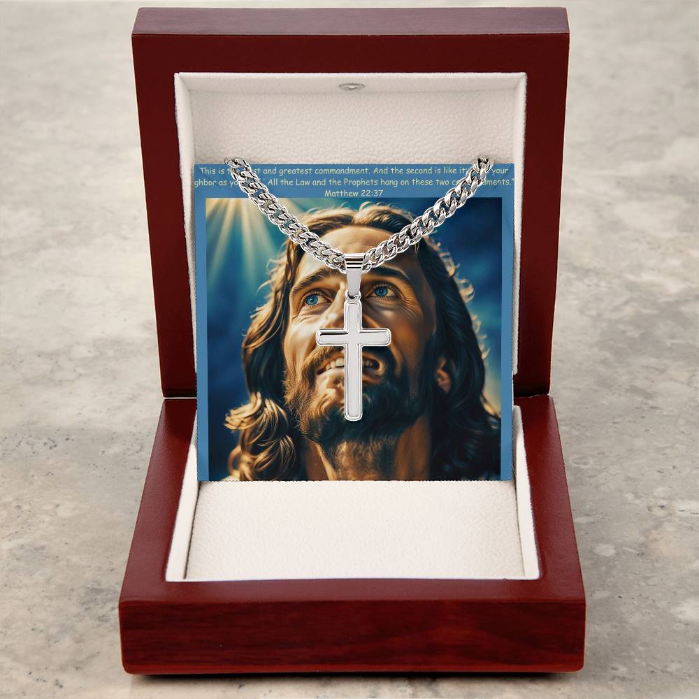 #CrossNecklace #StainlessSteelJewelry #JesusPendant #ChristianJewelry #FaithNecklace #PrayerPendant #ReligiousNecklace #PolishedSteelCross #CubanLinkChain #JesusOnCross #SpiritualAccessory #ChristianFaith