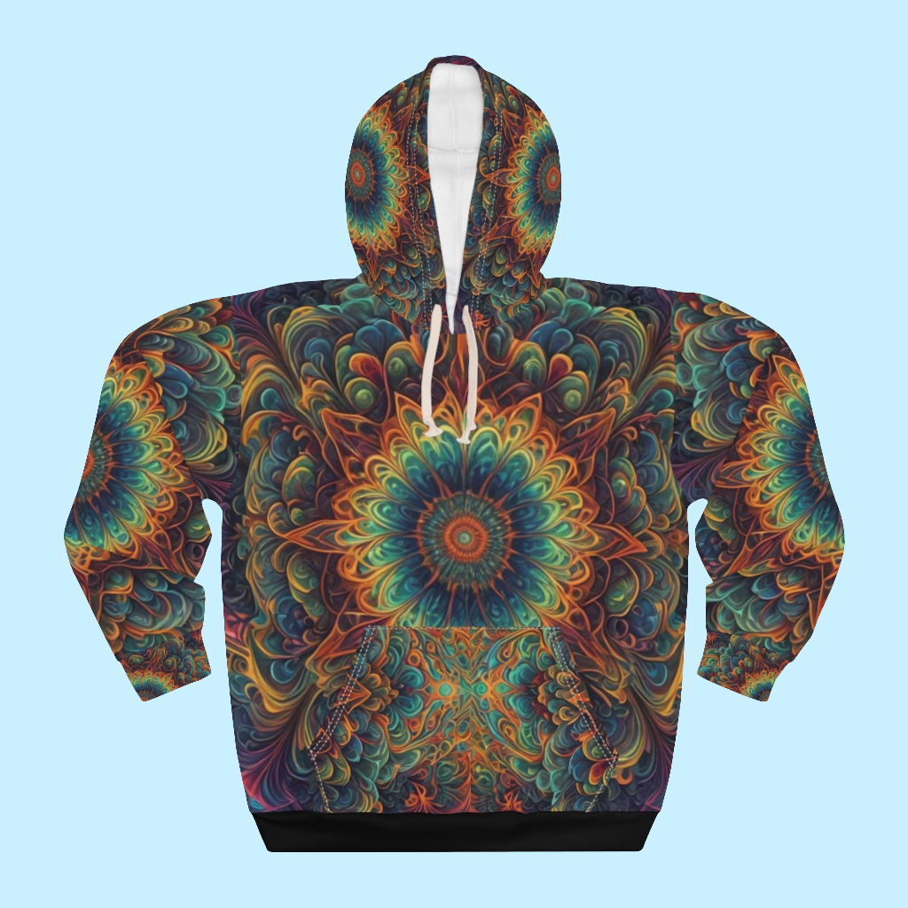 Anime Warrior Girl Hoodie, Colorful Samurai Hoodie, All-Over Rainbow Hoodie, Katana Girl Graphic Hoodie, Streetwear Rainbow Hoodie, Gift for Anime Lovers.