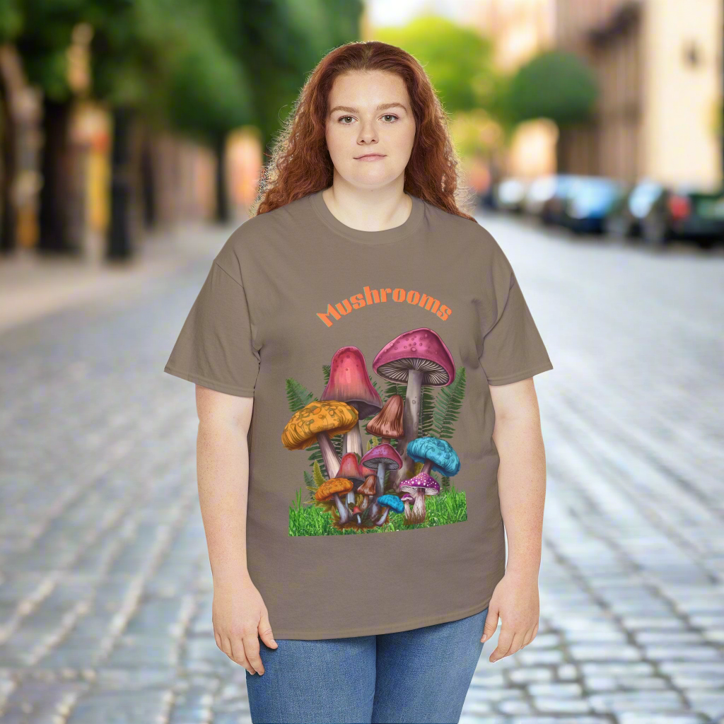 Trippy Mushroom 70s Design Tee, Psychedelic Mushroom Tee, Art Colorful Retro Mushroom T shirt, 70s Themed Nature Tee Design, Hippie Style Mushroom Print Tee, Gift for Mushroom Lovers.