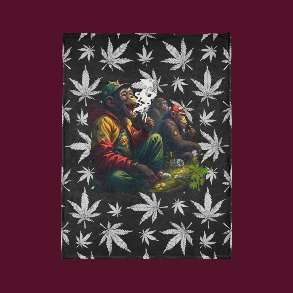 Funny Monkeys Smoking Weed Blanket, Whimsical Grass Scene Throw Blanket, Soft Polyester Stoner Blanket, Cannabis-Inspired Cozy Blanket, Playful Laughter Scene Bedding