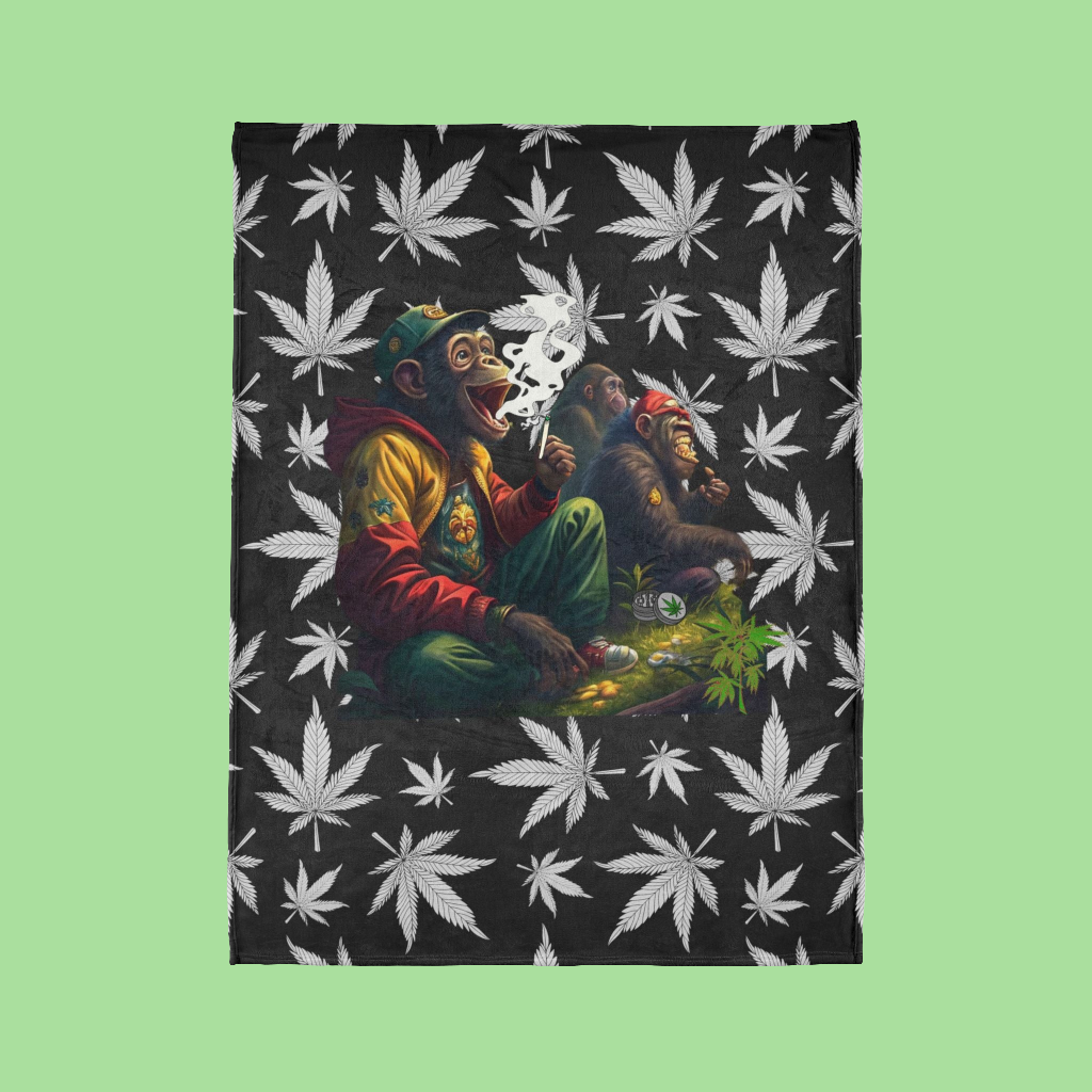 Funny Monkeys Smoking Weed Blanket, Whimsical Grass Scene Throw Blanket, Soft Polyester Stoner Blanket, Cannabis-Inspired Cozy Blanket, Playful Laughter Scene Bedding