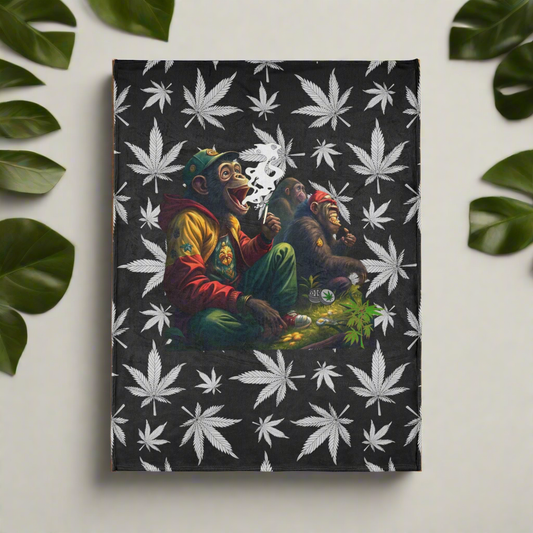 Funny Monkeys Smoking Weed Blanket, Whimsical Grass Scene Throw Blanket, Soft Polyester Stoner Blanket, Cannabis-Inspired Cozy Blanket, Playful Laughter Scene Bedding