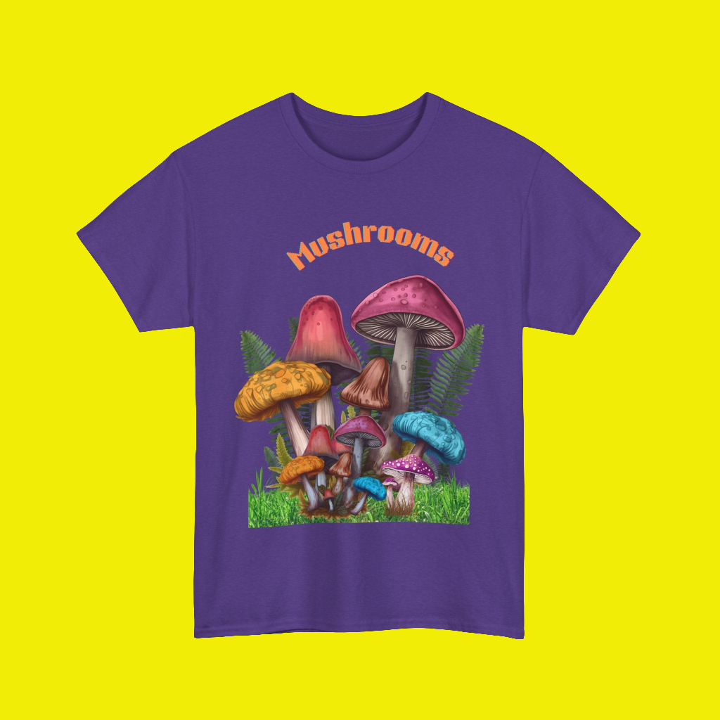 Trippy Mushroom 70s Design Tee, Psychedelic Mushroom Tee, Art Colorful Retro Mushroom T shirt, 70s Themed Nature Tee Design, Hippie Style Mushroom Print Tee, Gift for Mushroom Lovers.